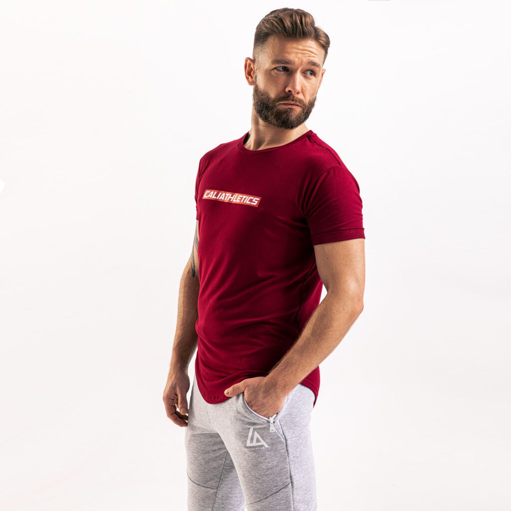T-shirt Calithletics slim fit long – bordo red